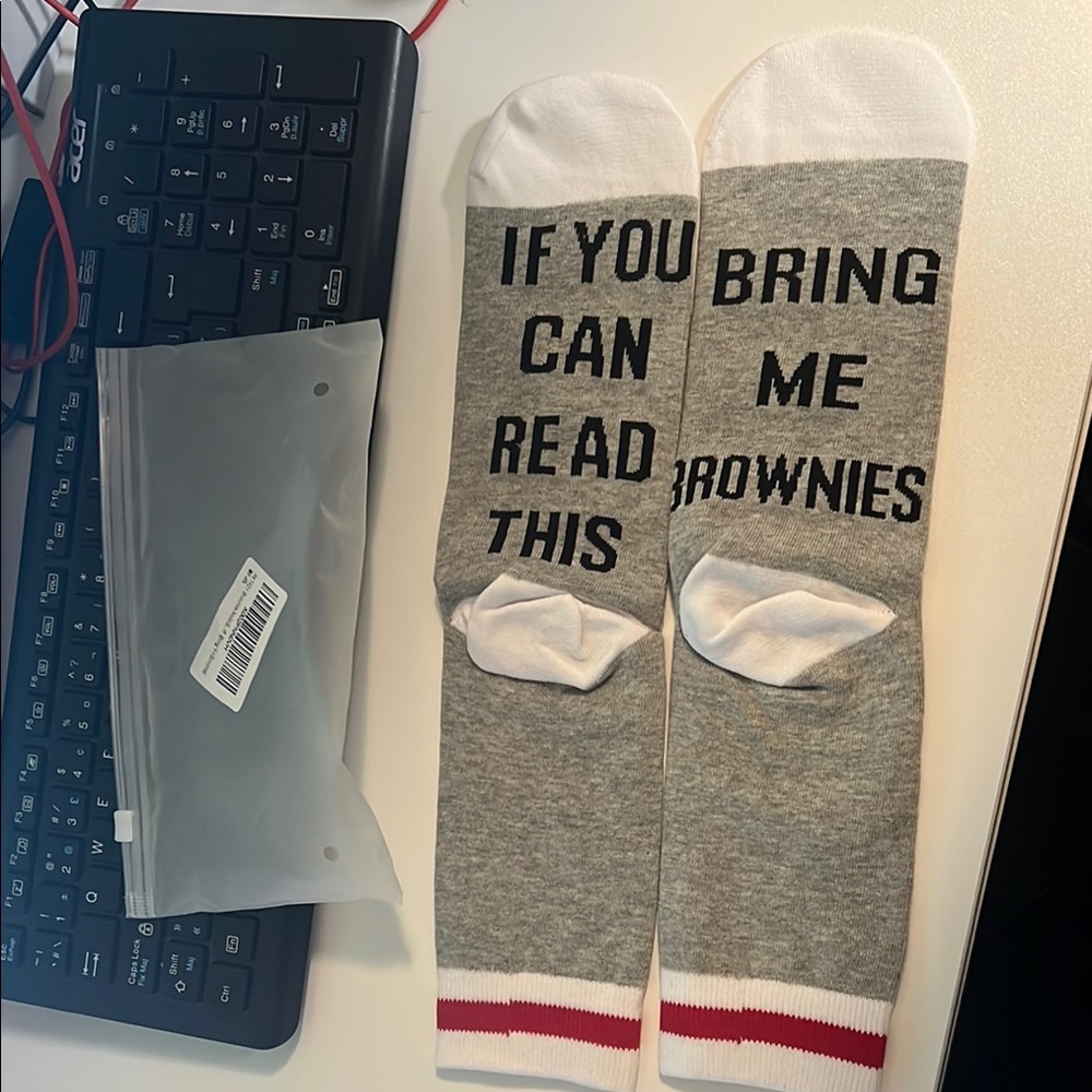 Gray and White Socks with Fun Text NEW